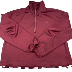 Fabletics Pullover Medium Burgundy Long Sleeve Quarter Zip Athleisure Drawstring